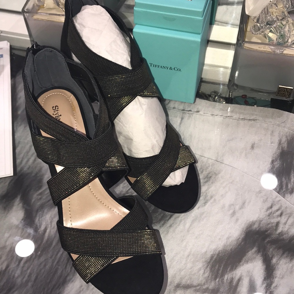 Style & Co. Suede gold straps.